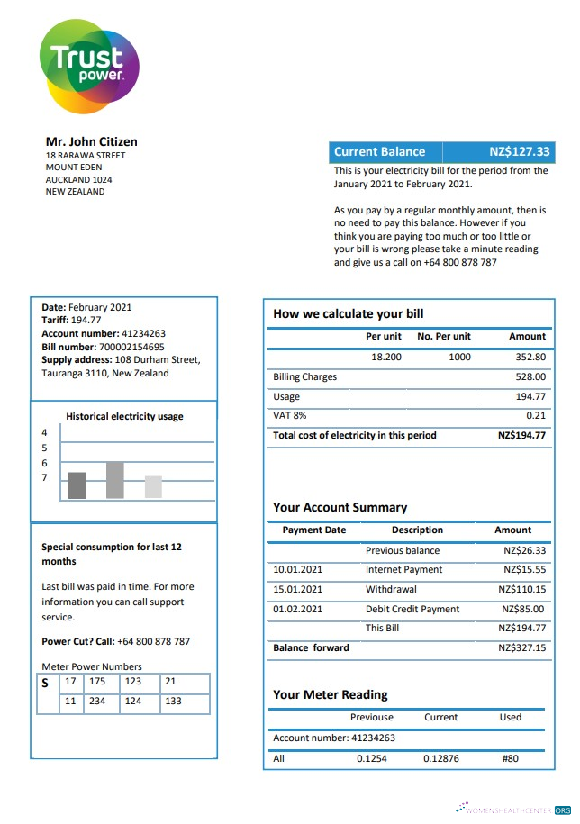download download New Zealand Trustpower utility bill template in Word and PDF format PDF template PDF template